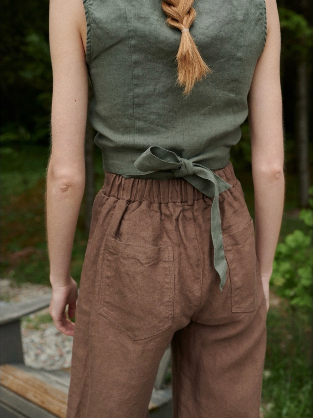 Frankie Heavy Linen Trousers Women's Wide-Leg Brown Linen Blend Pants - Picture 2 of 15